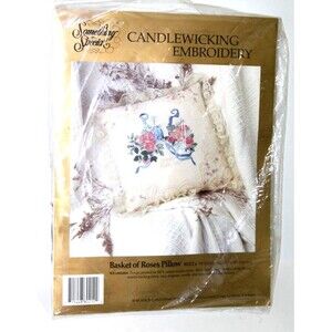 Something Special Candlewicking Embroidery Kit Basket of Roses Pillow 14"x14"